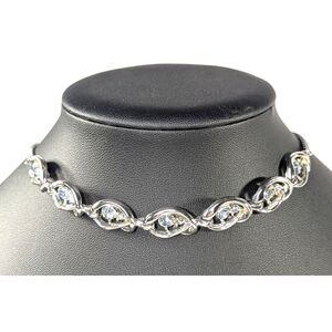 Topaz Blue Stones Silver Tone Choker Necklace